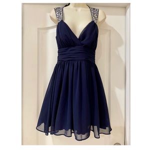 B.Smart blue embellished prom dress!